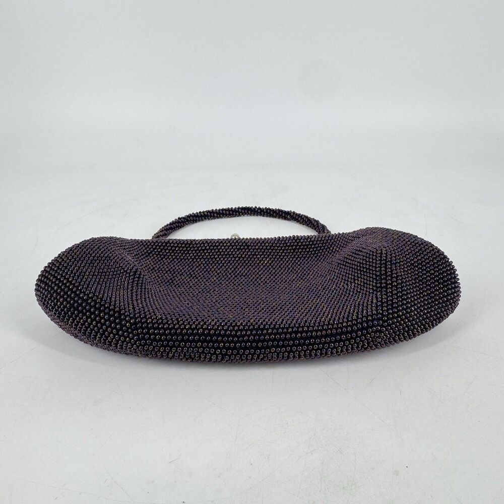 Vintage Purple Beaded Evening Bag Clutch Purse Silver Frame Kiss Lock 10” - Picture 7 of 11